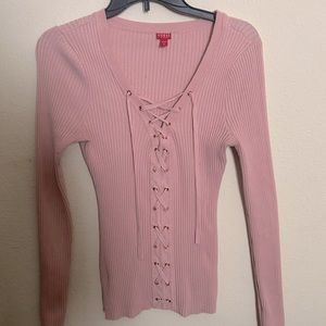 Guess Pink lace detailed long sleeve blouse